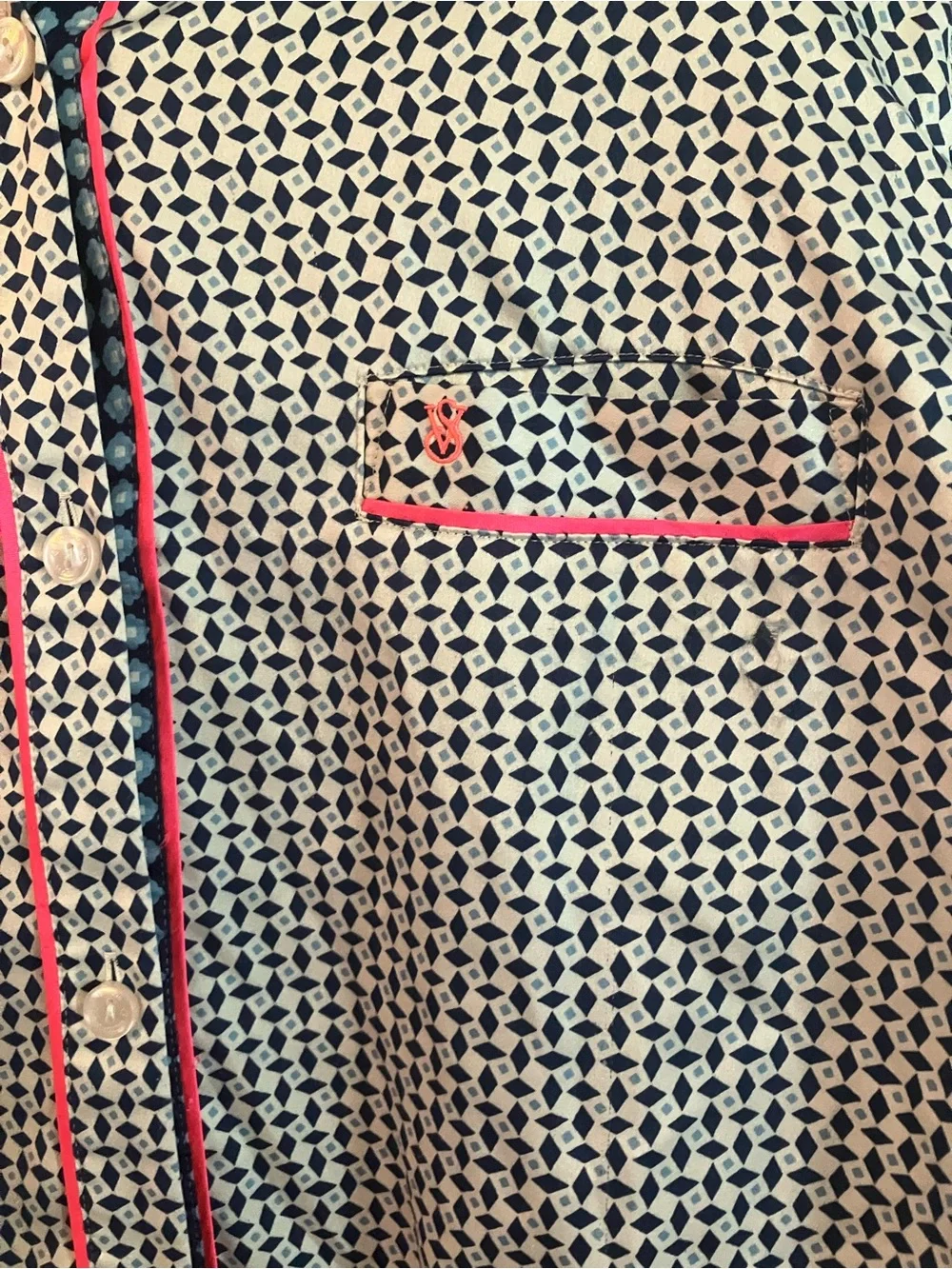 Victoria's Secret Navy and White Gingham Kids Pajama Set with Pink Trim